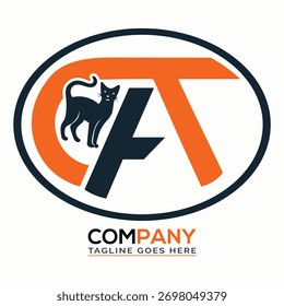 Gato negro dentro del logotipo ovalado naranja