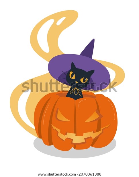 Black Cat Interesting Hat Sits Carved Stock Vector (Royalty Free ...