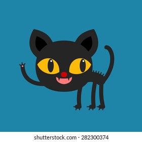 Black cat isolated on blue background