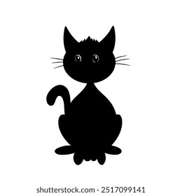 Black cat isolated on transparent background. Vector illustration
