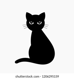 Black cat isolated on white. Vector illustration icon