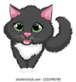 Black cat isolated on white background. Cartoon vector illustration. EPS10