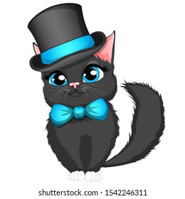 Black cat isolated on white background. Cartoon vector illustration. EPS10