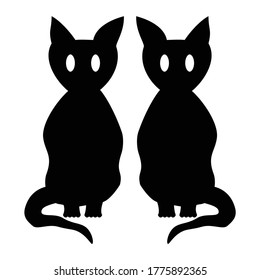 gato negro aislado en fondo blanco, tema de Halloween ilustración vectorial de diseño plano blanco y negro