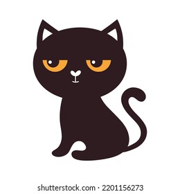 сartoon black cat isolated on white background, halloween vector illustration in flat style, cute pet