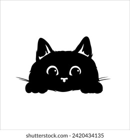 Black cat isolated on white. Vector illustration.