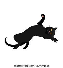 Black cat isolated on white background. Funny cat in cartoon style. Vector illustration.