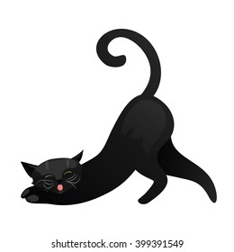 Black cat isolated on white background. Funny cat in cartoon style. Vector illustration.