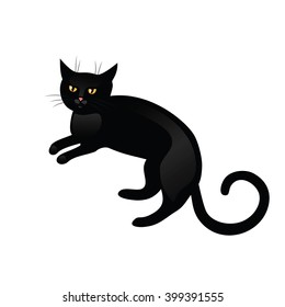 Black cat isolated on white background. Funny cat in cartoon style. Vector illustration.