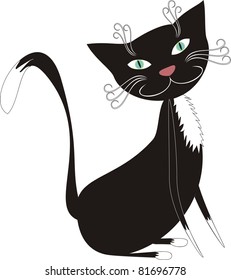 Black cat isolated on white background