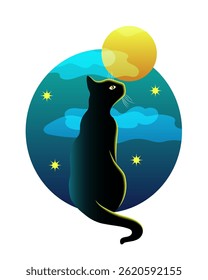 Black cat. Isolated vector illustration