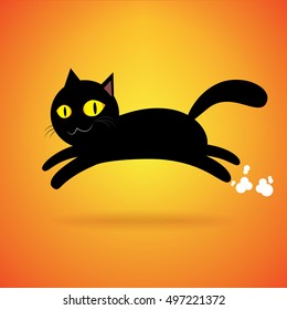 black cat jump isolated background, happy halloween day