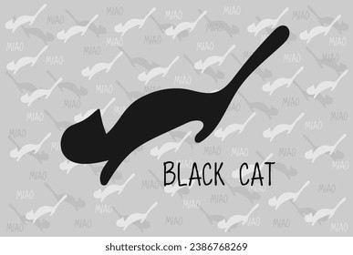 Black cat jumping on a grey cats background