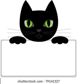 black cat keeps paws white card