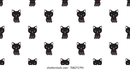 black Cat kitten cartoon icon doodle vector seamless pattern wallpaper background