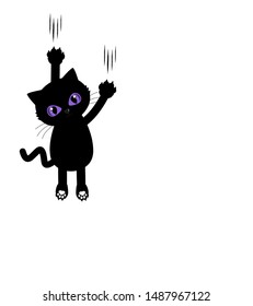 Black cat kitten cartoon scratching the wall vector illustration.