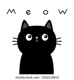 Black cat kitten face head body. Meow. Kawaii baby pet animal. Cute cartoon character. Scandinavian style. Notebook cover, tshirt, greeting card print. Flat design. White background. Vector