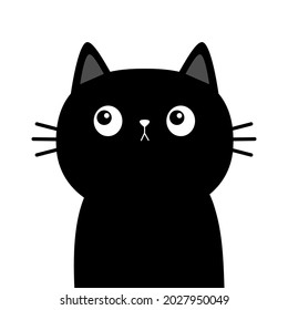 Black cat kitten face head body. Cute kawaii baby pet animal. Cartoon character. Scandinavian style. Notebook cover, tshirt, greeting card print. Flat design. White background. Vector illustration