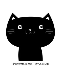 Black cat kitten kitty. Cute kawaii cartoon character. Funny face. Happy Valentines Day. Baby greeting card tshirt notebook cover print. Blue background. Isolated. Flat design. Vector illustration