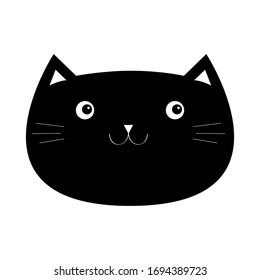 Black cat kitten kitty funny face icon. Cute kawaii cartoon character. Happy Valentines Day. Baby greeting card tshirt sticker template. Scandinavian style. White background. Flat design. Vector