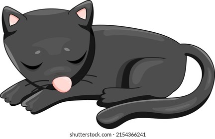 A Black Cat Laying Down Cartoon Animal Illustration