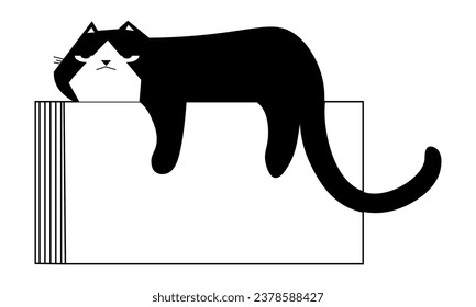 Black cat laying on heating radiator, warmth and coziness in winter. Adorable domestic pet resting and relaxing, sleeping or taking nap. Feline domestic pet with cute muzzle. Vector in flat style