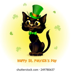 Black Cat in the Leprechaun hat. Poster St. Patrick's Day. Text on a separate layer. 