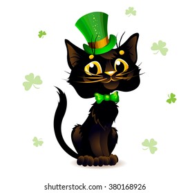 Black Cat in the Leprechaun hat. Poster St. Patrick's Day.