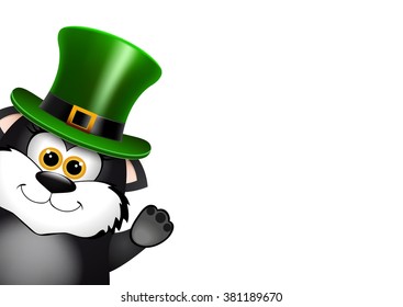 Black Cat in the Leprechaun hat. Saint Patrick's Day card design. There is space for text.