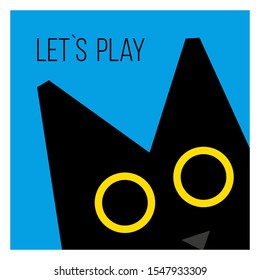Black cat. Let's play. 
Vector illustration of a cat. Call to the game