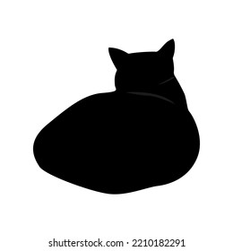 A black cat lies with its back to the viewer. vector illustration