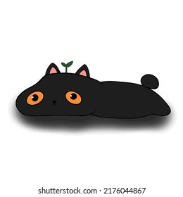 Black cat lies and blurs on the floor