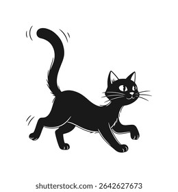 Black cat with lifted paw walking in spooky motion – Vector Illustration