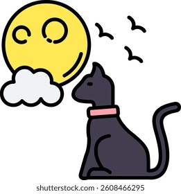Black cat Line vector Icon Design