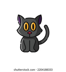 Black Cat Lineal Icon - Halloween Elements Icon Vector Illustration.