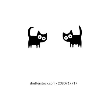 Black cat. Little Black Cat Icon on White. Cartoon Style Halloween Illustration. Vector illustration.