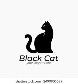 Black cat logo design concept. Animal company brand logo mark illustration