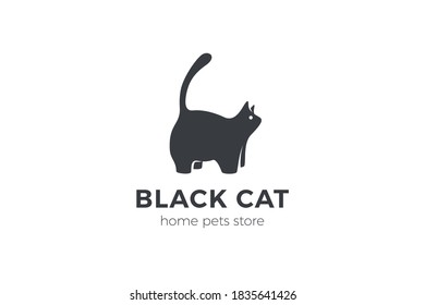 Black Cat Logo design silhouette vector template. Home pets clinic shop Logotype concept icon