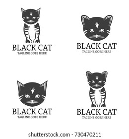 Black cat logo design template. Vector illustration