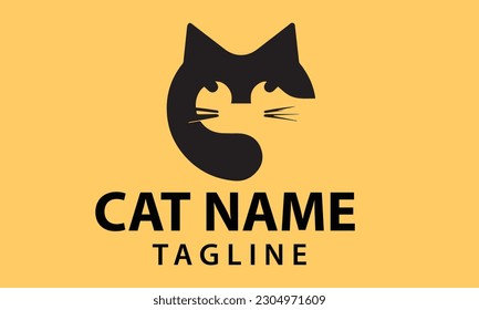 A black cat logo design with white background.