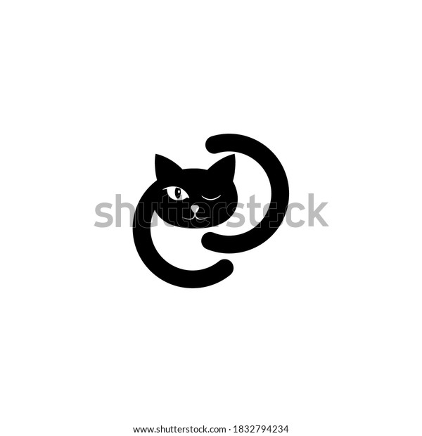 Black Cat Logo Cat Head Tail Stock Vector (Royalty Free) 1832794234 ...