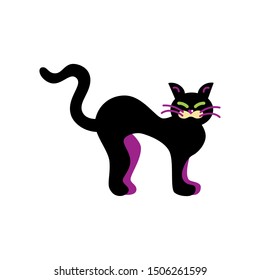 Black cat as logo, icon. Vector illustration isolated on white background. Flat style design. Halloween decorative element.