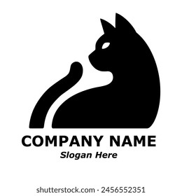 Black cat logo. Cat silhouette logo. Cat pictorial logotype logo for business, company, stamp, mascot, label. Elegant minimalist cat logo