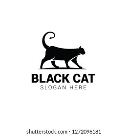 Black cat logo template isolated on white background