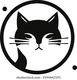Black cat logo. Vector icon on the theme of animals and veterinary. Black circular logo on a transparent background.