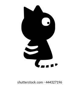 Black cat is looking on the right side. Vector illustration. EPS10