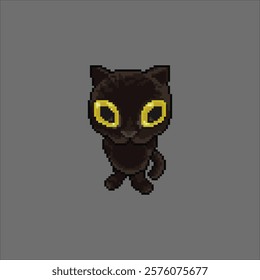 Black cat looking, pixel art meme