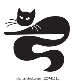Black cat lying over white background