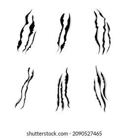 Black Cat Marks Claws Set Isolated on a White Background. Vector illustration of Animal Mark Claw or Scratch