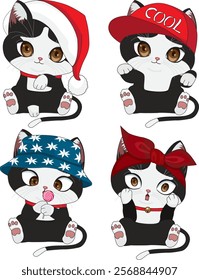 Black Cat Mascot Character Collection Vector